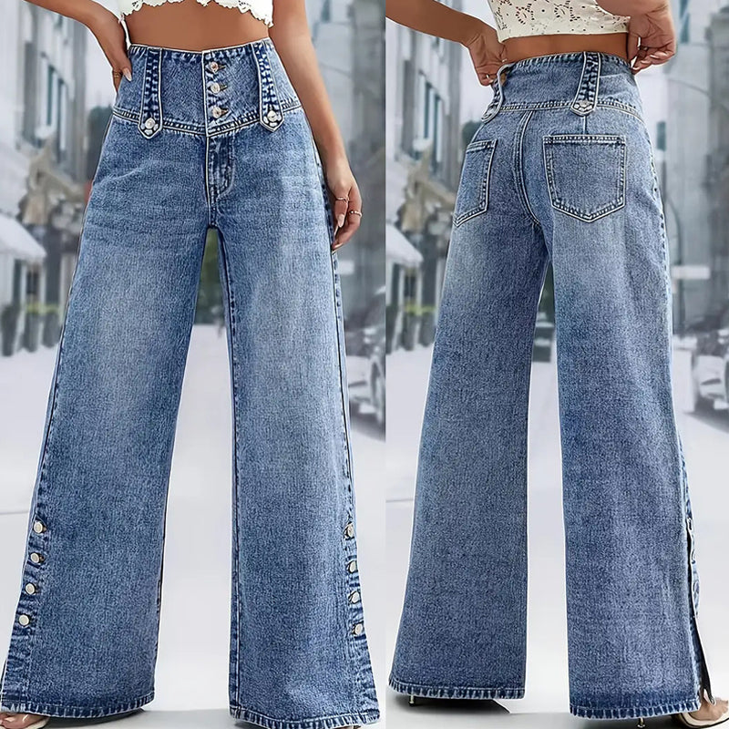 Lorna™ | Jeans met hoge taille en wijde pijpen met splitten – Chique silhouet & bestseller