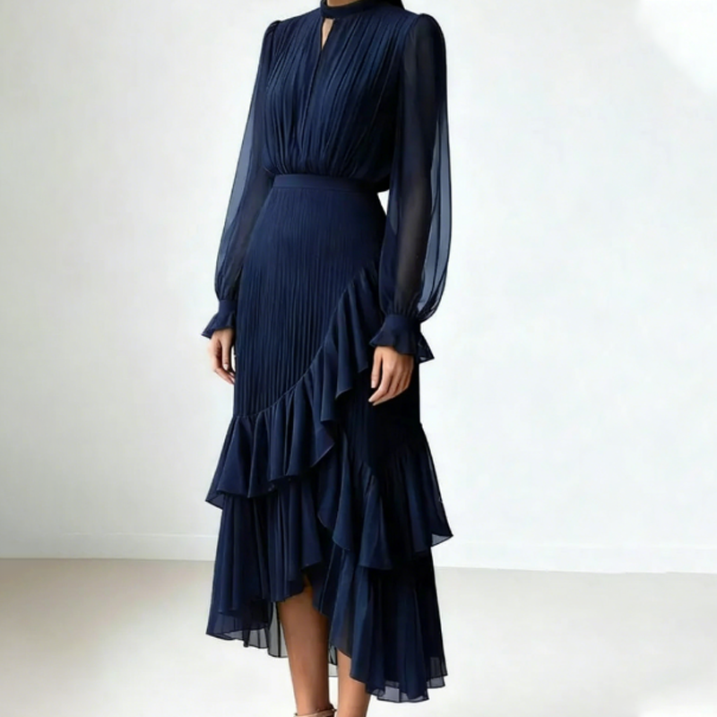 Berit™ | Luxe Plissé Midi Jurk – Elegante Beweging & Tijdloze Vrouwelijkheid